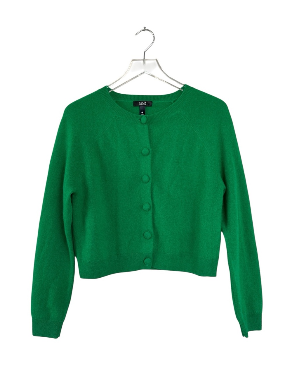 AQUA Cashmere 100% Cashmere Cropped Cardigan Green Size M
